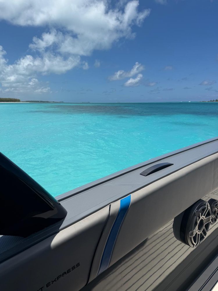 Palm-tree island and crystal clear water